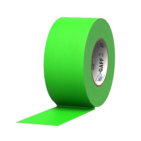 3" Width ProTapes Pro Gaff Premium Matte Cloth Gaffer's Tape With Rubber Adhesive, 50 yds Length x, Fluorescent Green (Pack of 1)