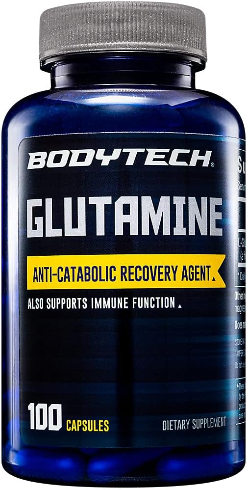 BodyTech Glutamine Capsules - Supports Muscle Recovery, Immune Health & Exercise Performance (100 Capsules)