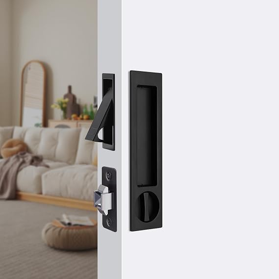 Dontay Pocket Door Privacy Lock Edge Pull,Flush Recessed Handle,Matte Black