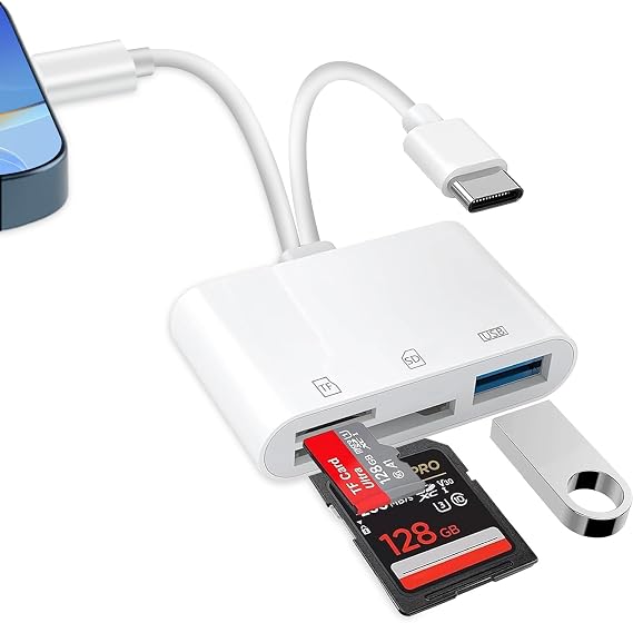 Oliveria 3-in-1 SD/TF Card Reader for iPhone 15/14, iPad, MacBook & Samsung, USB-C, 5Gbps, 2 Slots, Plug & Play