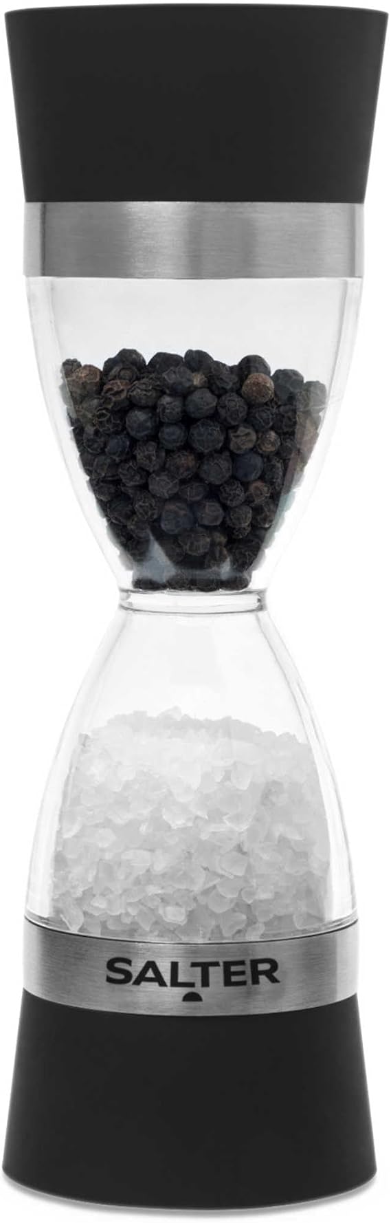 Salter 7611 BKXR 2-in-1 Mechanical Salt & Pepper Mill - Double Sided Spice, Adjustable Grinding from Fine to Coarse, Ceramic Grinder, Compact Design, 60g Salt/30g Pepper, Plastic