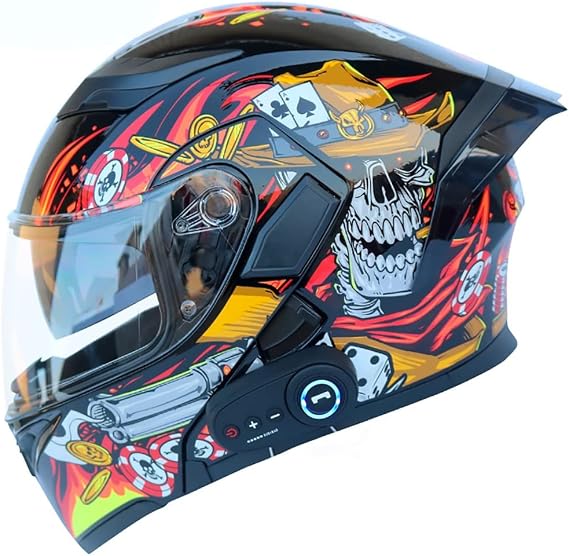 Bluetooth Integrated Modular Flip up Front Motorcycle Helmet Motorbike Crash Modular Helmet With Anti-Fog Dual Visors DOT/ECE Approved Noise Reducation for Men Women 54~63CM