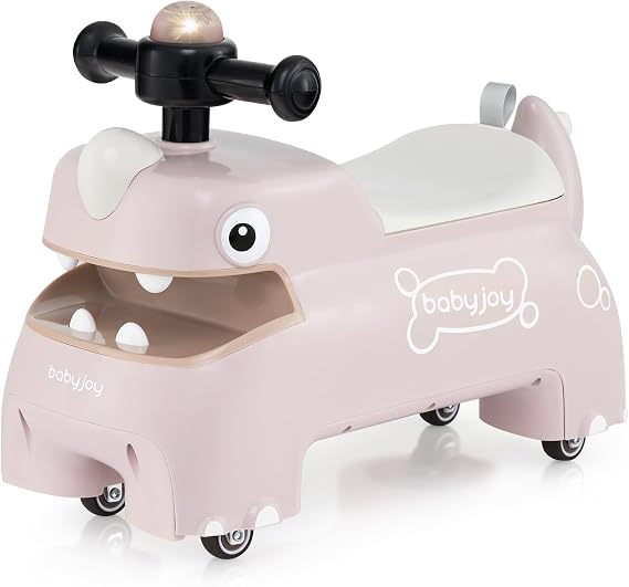 BABY JOY Toddler Ride On Toys, Foot-to-Floor Sliding Car with Under Seat Storage, Lights, Music & Horn, 4 Universal Wheels, Kids Riding Toy for Boys & Girls Aged 18+ Months (Pink)