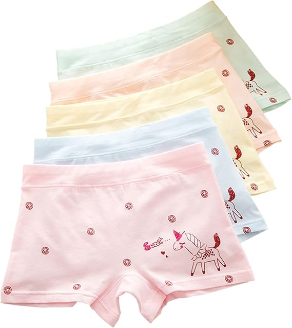 Little Kids Girls Underwear Toddler Soft Cotton Boxer Briefs Panties Cute Pattern Boyshorts (2-11years)