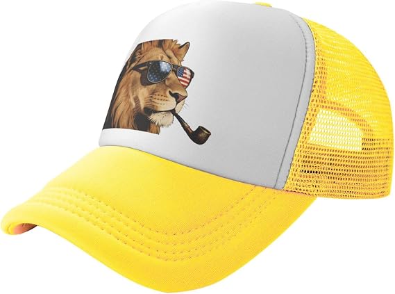 Adjustable Mesh Baseball Caps for Men Women Funny Trucker Cap Casual Golf Dad Hats Snapback Fishing Hat,Lion