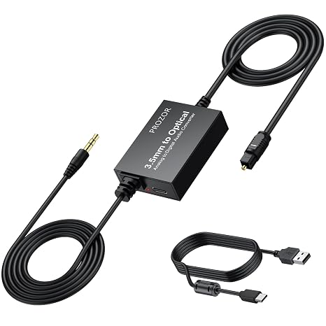 PROZOR 3.5mm to SPDIF Converter Analog to Digital Audio Cable ADC Adapter for Enhanced Sound Toslink Optical Output 3.5mm to Optical Cable for Gaming Consoles Computers and Projectors etc