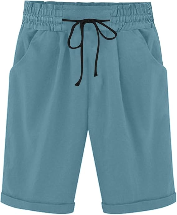 RKSTN Summer Shorts for Women Loose Fit Knee Length Bermuda Shorts with Drawstring Pockets Casual Beach Half Pants 2025