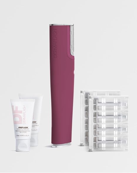 DERMAFLASH LUXE+ Sonic Dermaplaning Tool for Face Peach Fuzz Removal, Anti-Aging and Exfoliation, Holiday Berry