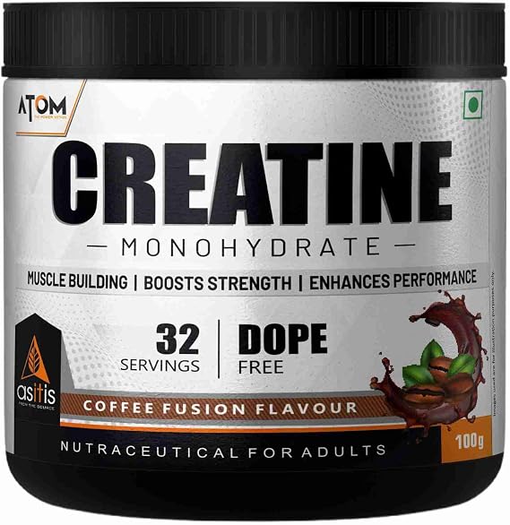 AS-IT-is Atom Creatine Monohydrate 100g - 32 Servings | Dope Free | Enhances Performance | Promotes Muscle Gains | Coffee Fusion Flavour