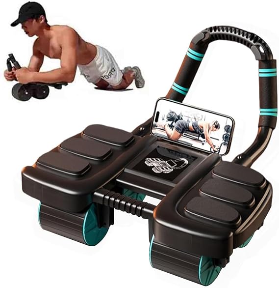 Ab Roller Exercise Wheel New Abdominal Wheel Roller with 6 Elbow Supports, Automatic Rebound Home Gym Equipment for Core Training with Built-in Phone Holder, Fitness Accessories for Men and Women