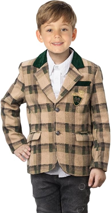 Toddler Boys Casual Blazer Tweed Little Kids Suit Jacket Formal Dress Coat for Party Preppy Tops