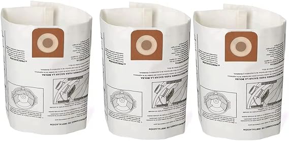 Pack 3 Vacuum Bags For Craftsman 16 to 20 gallon Shop Vac and Ridgid 16 Gal Shopvac Dust Collection Bags, CMXZVBE38749 Replacement Parts 38749 Accessories Kit