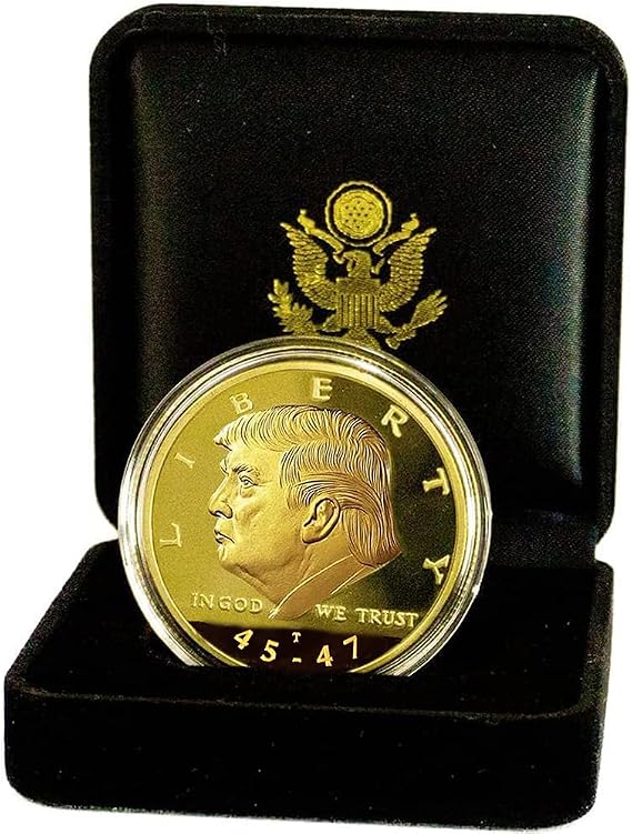 Donald Trump Gold Challenge Coin Set, 45-47 Terms, in Luxurious Velvet Case