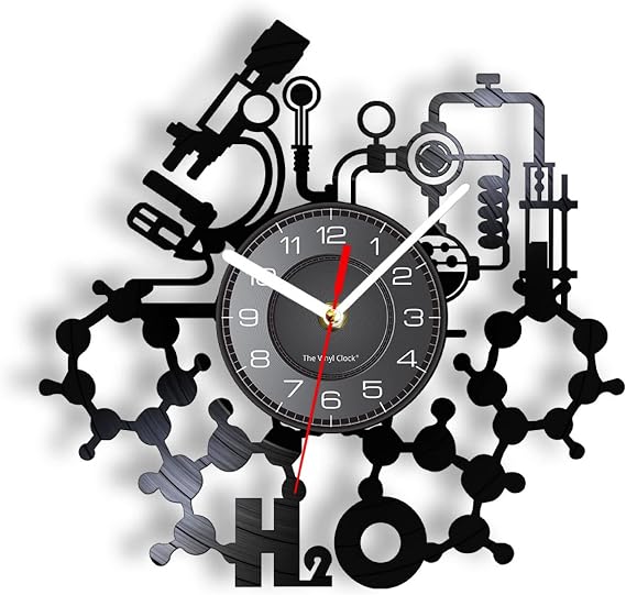 12 Inch Wall Clock Chemistry Experiments Wall Clock Science Laboratory Decoration Periodical Elements Table Wall Art Retro Vinyl Record Wall Clock for Room Decoration