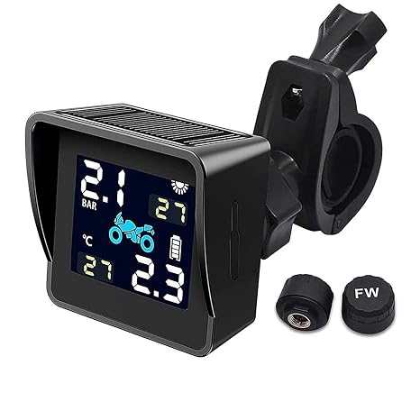 Kuchow Motorcycle Tire Pressure Monitor, TPMS Real Time Tire Pressure Monitor, Solar/USB Dual Power Supply