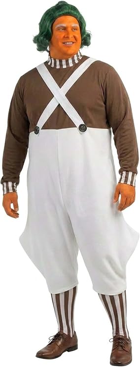 Plus Size Adult Willy Wonka Oompa Loompa Costume, Chocolate Factory Worker Uniform Overalls Outfit for Halloween