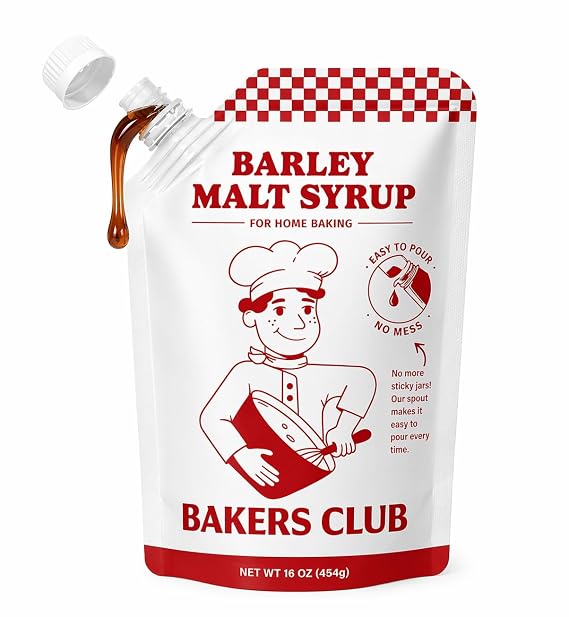 Bakers Club Barley Malt Syrup 16oz Authentic Malty Flavor for Bagels, Pretzels, Bread & Baked Goods Enhances Crust, Color & Sweetness Non-GMO, Traditional Malted Barley Syrup Made in USA