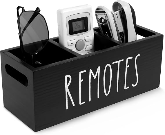 Remote Control Holder 3 Compartment Wood Remote Caddy TV Remotes Holder, Large Remotes Organizer Caddy Pen Holders Storage Accessories for Nightstand,