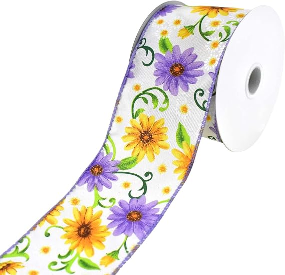 Homeford Blooming Spring Daisies Wired Ribbon, 2-1/2-Inch, 10-Yard - Blue