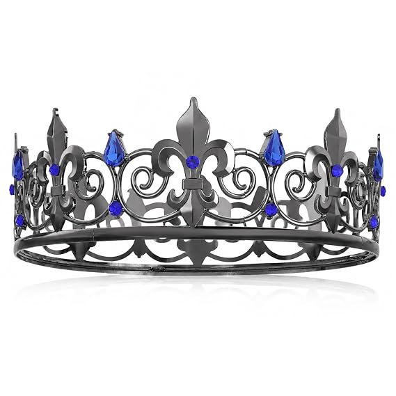 King Crown for Men Medieval Black Blue Crystal Birthday Crowns Halloween