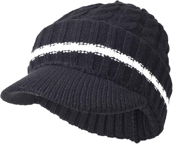 Ruphedy Mens Beanie with Brim Winter Hat Knitted Thick Fleece Visor Beanie
