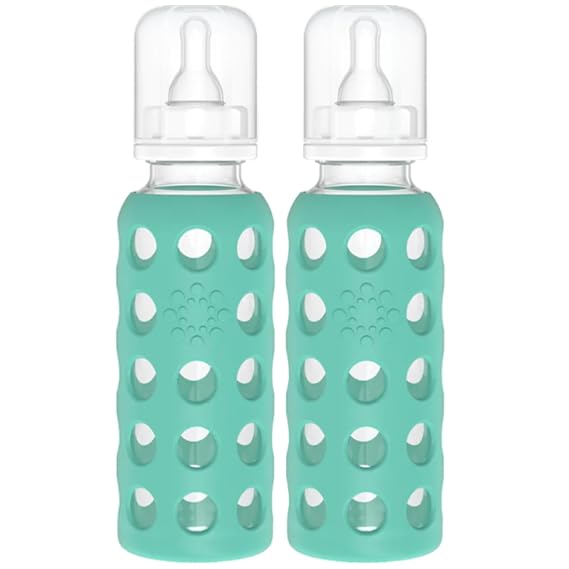 Lifefactory Glass Baby Bottle BPA Free | Protective Silicone Sleeve | 9 oz Pack of 2 | Kale