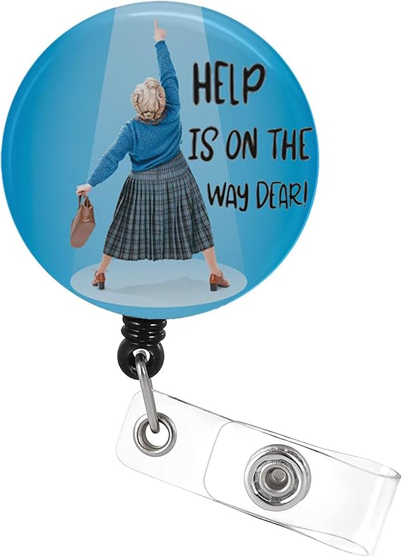 Retractable Badge Reel with Swivel Alligator Clip, Help is On The Way Dear Cute Nurse ID Badge Holder for RN Nursing Doctor Teacher