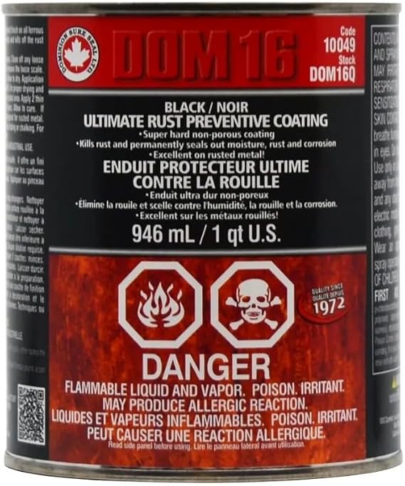 Dominion Sure Seal - DOM16 Ultimate Rust Preventative Coating Black - Paintable & Flexible, Top Tier Strength, Waterproof Rust Inhibitor - Ideal for Car Chassis Parts - 946 mL (32 oz)