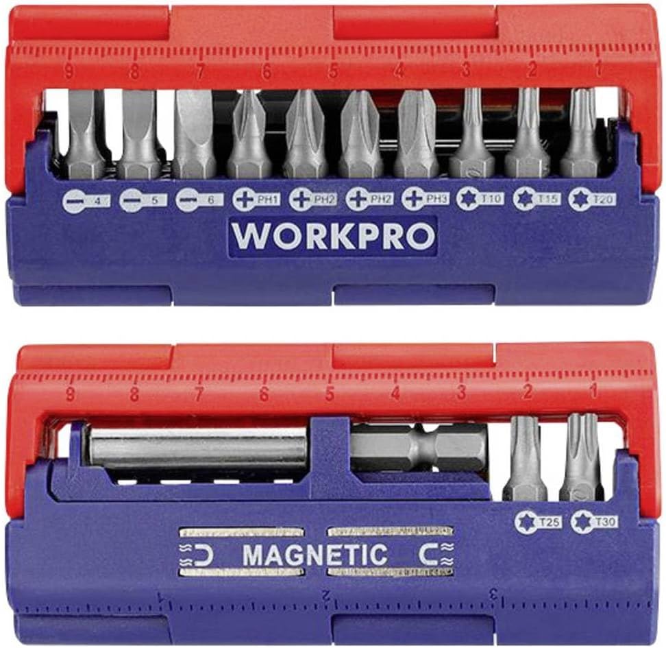WORKPRO WP221062 13 Piece Magnetic CR-V Screwing Bits End Set