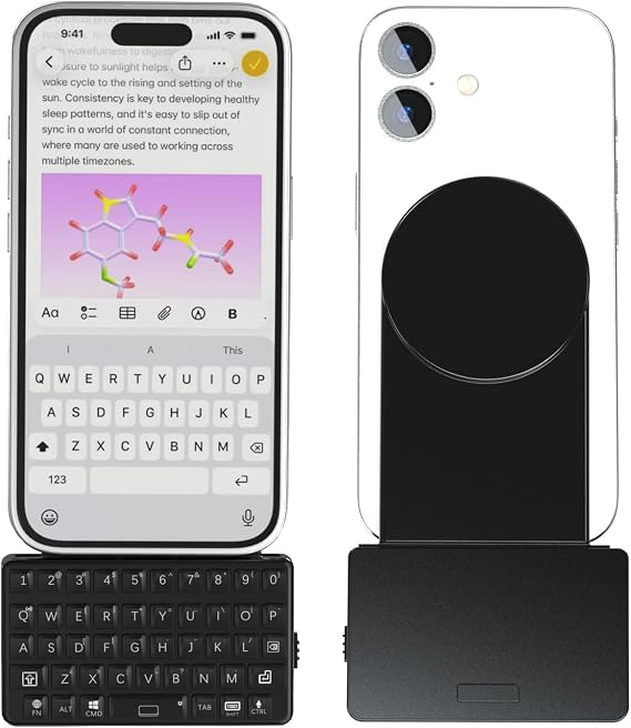 EXknight Magnetic Keyboard for iPhone Wireless Mini Keyboard with 3D Printed Magnetic Backplate, Clicky Dome Switch Typing Feel (Black, iPhone 12-16 Pro Max / 14-16 Plus)