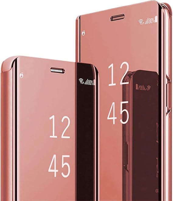 Galaxy A17 Cover Cases Compatible with Samsung A17 Flip Cell Phone Case Clear View Mirror Flip Cover PU Leather with Kickstand Protective Cover for Samsung Galaxy A17 5G (Pink)