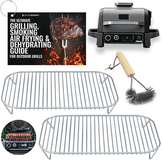 INFRAOVENS Stainless Steel Rack Set Ninja Woodfire Outdoor Grill Pro XL, Pro Connect XL, OG850 OG951 Waterproof Cooking Guide Accessories Woodfire Electric Air Flyer Accessories