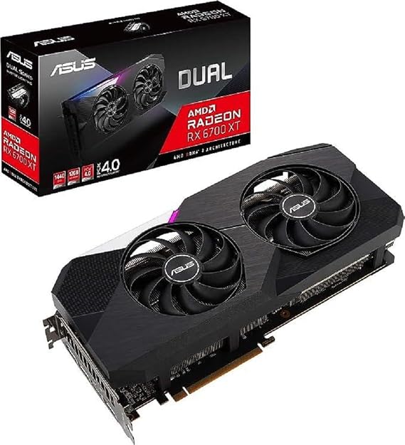 ASUS Dual AMD Radeon RX 6700 XT Standard Edition Gaming Graphics Card (AMD RDNA 2, PCIe 4.0, 12GB GDDR6 Memory, HDMI 2.1, DisplayPort 1.4a, Axial-tech Fan Design, 0dB Technology)