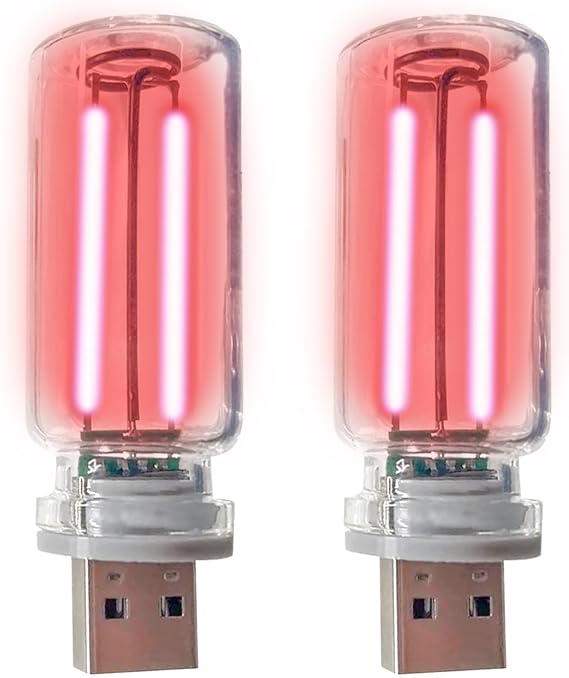 Autoxbert ポータブルミニタッチコントロールledナイトライト、レトロガラスボトルアンビエントライト、プラグインusb雰囲気ライト、車、寝室、廊下、コンピューター用2個パック レッド