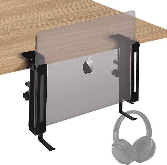 IFCASE No Drill Adjustable Desk Side Laptop Mount Headphone Hook (Black)