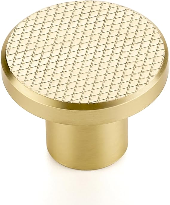 5 Pack Cabinet Knobs 1-1/5 Inch (30mm) Brushed Brass Drawer Knobs – Round Pulls for Kitchen Cabinets, Dressers & Closets