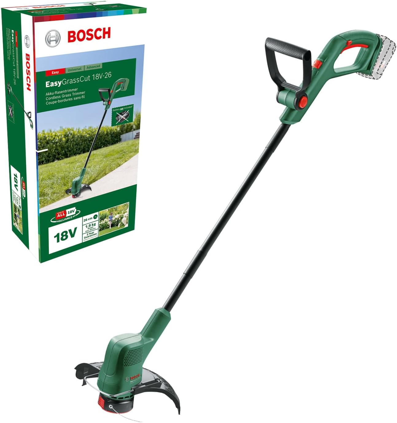 Bosch Cordless Edge Cutting Machine EasyGrassCut 18V-26 without battery, 18 Volt system, cutting diameter: 26 cm, in carton packaging