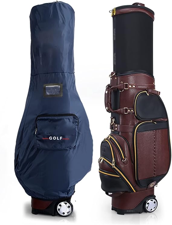 Men's Leather Golf Bag, Waterproof Golf Cart Bag, Portable Golf Stand Bag Travel Golf Club Bags, Lightweight Golf Clubs Organizer for Golf Course & Travel (Brown)