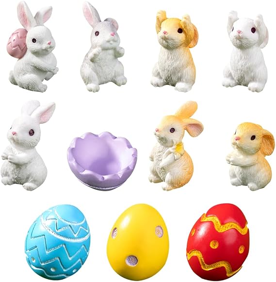 Rabbit Figures Set, 12PCS Easter Bunny Decorations, Mini Rabbit Ornaments, Easter Egg Fillers, Easter Decorations for Living Room, Office, Bookshelf, Bedroom