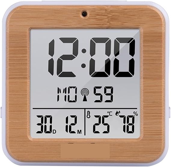 Alarm Clock Digital Alarm Clock LED Dual Alarm Temperature Humidity Meter DCF Function Backlight Table Desk Clocks(Wood)