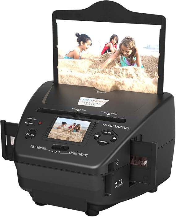 DIGITNOW Film & Photo Scanner,4-in-1 Film Scanner, with 2.4" LCD Screen Converts 35mm/135 Slides & Negatives Film, Photo, Business Card for Saving to 16MP Digital Images,8GB Memory Card Included