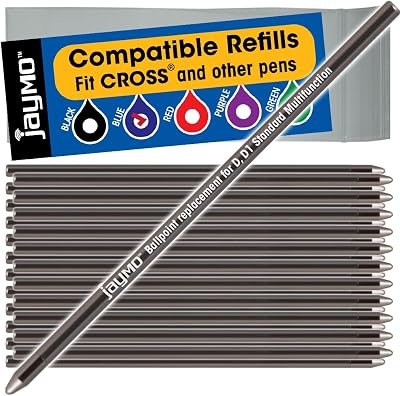 Jaymo Replacement for Cross 8518 and Schmidt 635 - Measures 2.625 in  67 mm Long - D D1 Standard Multifunction Mini Ballpoint Pen Refill - 24 Blue