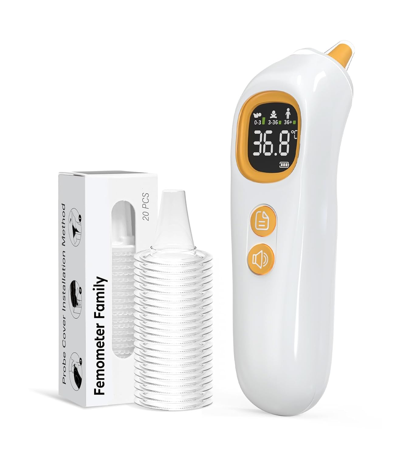 Highly Accurate Ear Thermometer, 1s Fast Reading, Smart Age Grouping Temperature Guidance, 32 Memory Recall, Mute Mode, Digital Thermometer for Kids and Adults - 20 Disposable Probe
