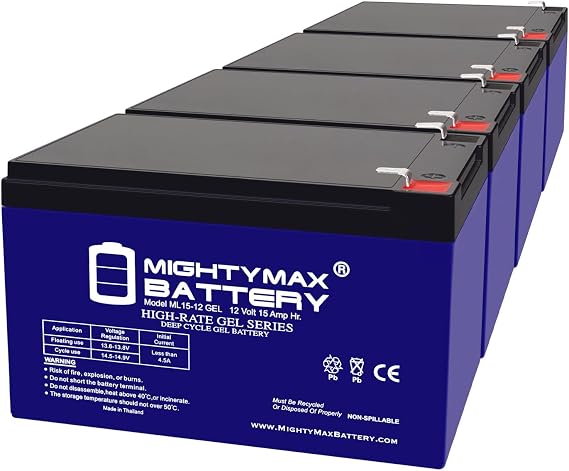 Mighty Max Battery 12V 15AH Gel F2 Replacement Battery Compatible with MotoTec 800w Electric Skateboard - 4 Pack