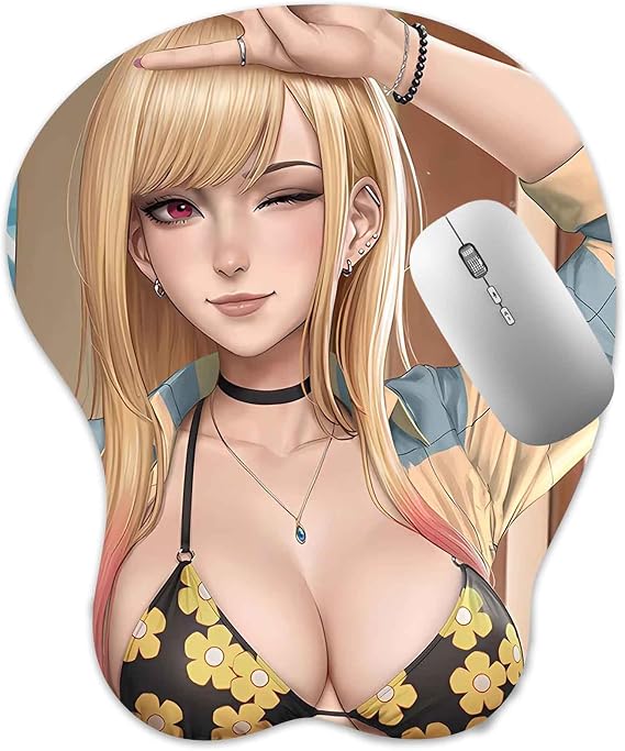 3D Mouse Pad Oppai Mousepad with Soft Gel Wrist Rest Anime Manga Gaming Boob pad Anti-Slip Mouse Mat (Kitagaw)