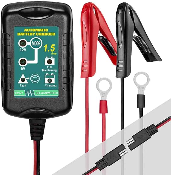 1.5-Amp Smart Battery Charger, 12V/6V, Lead-Acid(AGM/Gel/SLA..) Car Battery Charger,Trickle Charger, Maintainer/Pulse Repair Charger,for Car,Boat,Motorcycle, Lawn Mower