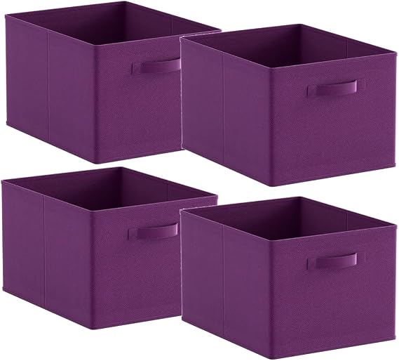 Foldable Storage Cube Boxes Set of 4 Purple, Storage Unit Box with Handle, Collapsible Storage Bins Organiser for Shelf Closet Organization