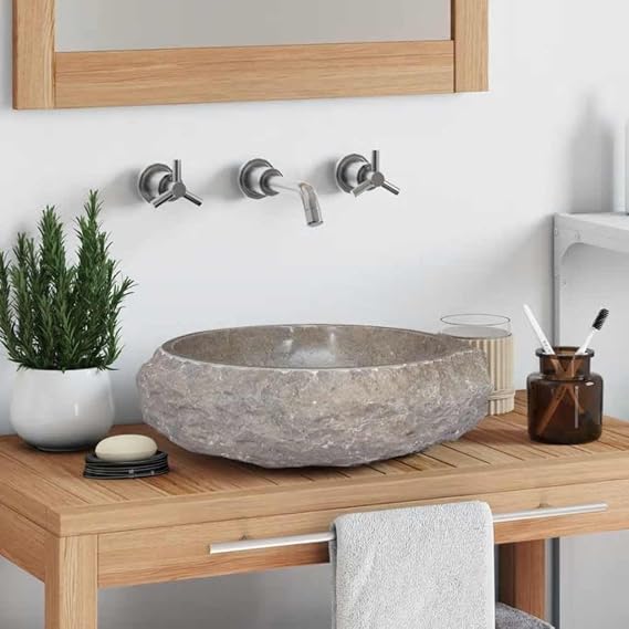 Marble Washbasin Grey Diameter 40 x 12 cm from Sink Collection Handmade for Bathroom Washroom