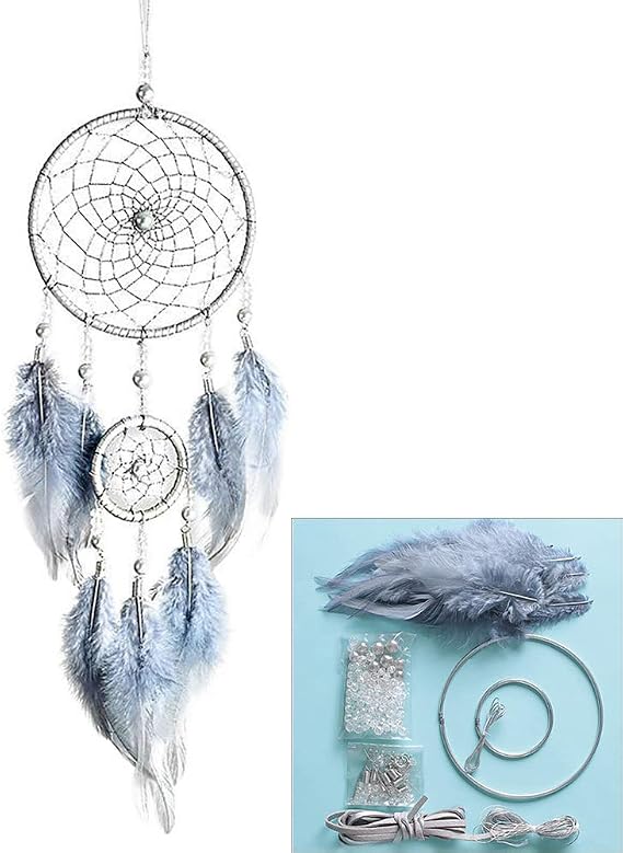 DIY Dream Catcher Making Kit, Macrame Dream Catcher Craft Supplies for Kids Bedroom Wall Decor Nursery Baby Room Hanging Wedding Ornaments Party Handmade Gift (Grey)
