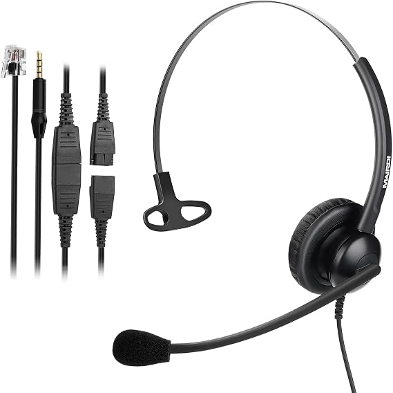 MAIRDI Office Headset with RJ9 Jack for Cisco Phone, Binaural Telephone Headset with Mic Noise Cancelling for Call Center Landline Deskphone, Including 3.5mm Connector for Cell Phone PC Laptop